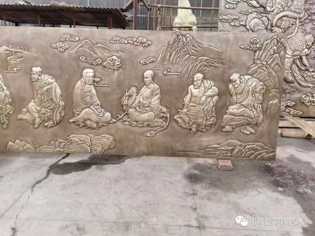 黄铜锻铜浮雕画 十八罗汉铜雕壁画，定制寺院艺术的栩栩神韵
